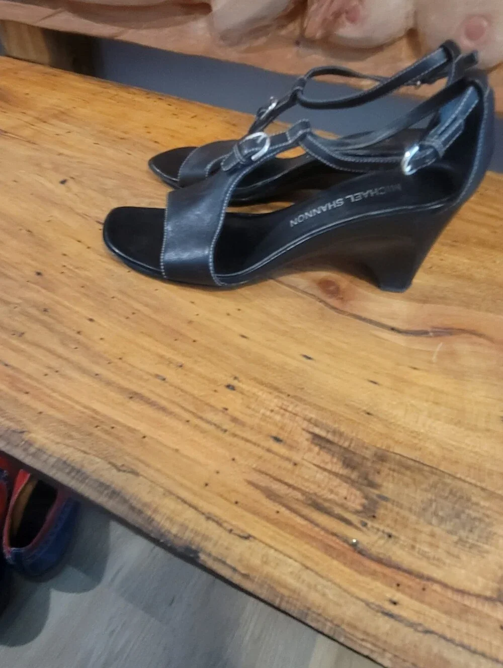 Vintage Micheal Shannon Size 7.5 Black Leather Sling Back 2.5